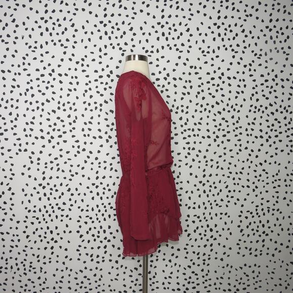 Lioness Red Baby Brooke Sheer Deep V-Neck Embroidered Romper - Picture 8 of 11